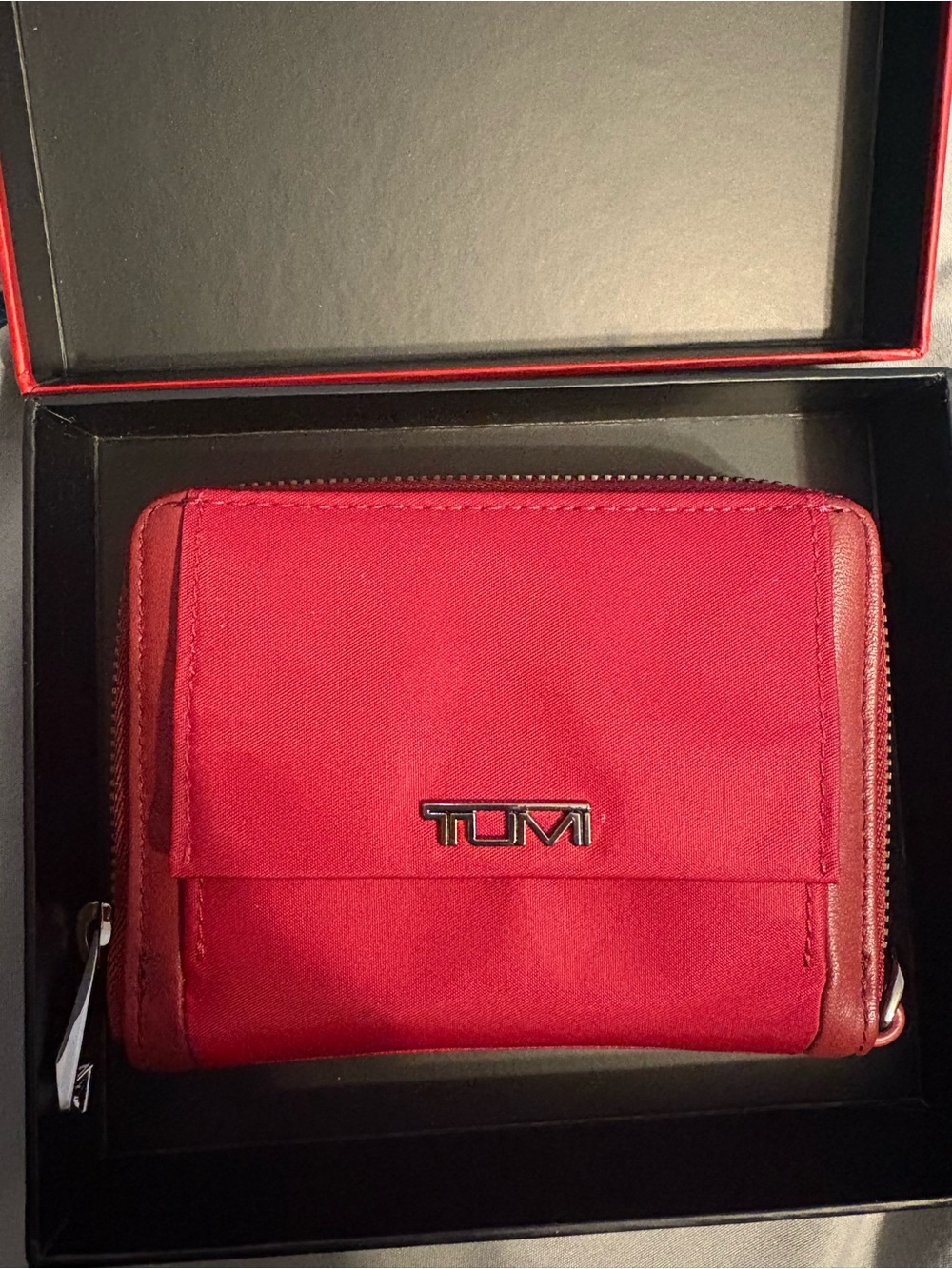 Tumi Red Zip-Around Compact Wallet